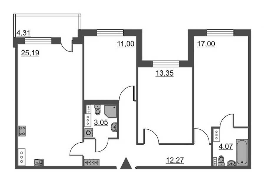 Трехкомнатная квартира в : площадь 85.93 м2 , этаж: 3 – купить в Санкт-Петербурге